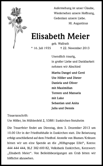 Anzeige von Elisabeth Meier von Kölner Stadt-Anzeiger / Kölnische Rundschau / Express