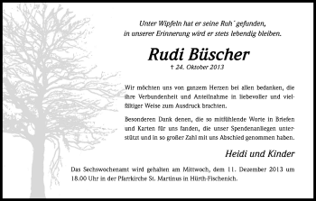 Anzeige von Rudi Büscher von Kölner Stadt-Anzeiger / Kölnische Rundschau / Express