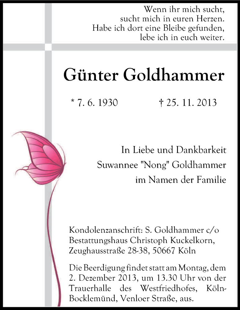  Traueranzeige für Günter Goldhammer vom 27.11.2013 aus Kölner Stadt-Anzeiger / Kölnische Rundschau / Express