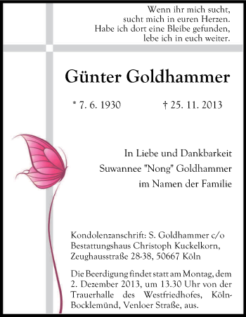 Anzeige von Günter Goldhammer von Kölner Stadt-Anzeiger / Kölnische Rundschau / Express