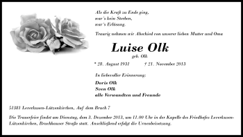 Anzeige von Luise Olk von Kölner Stadt-Anzeiger / Kölnische Rundschau / Express