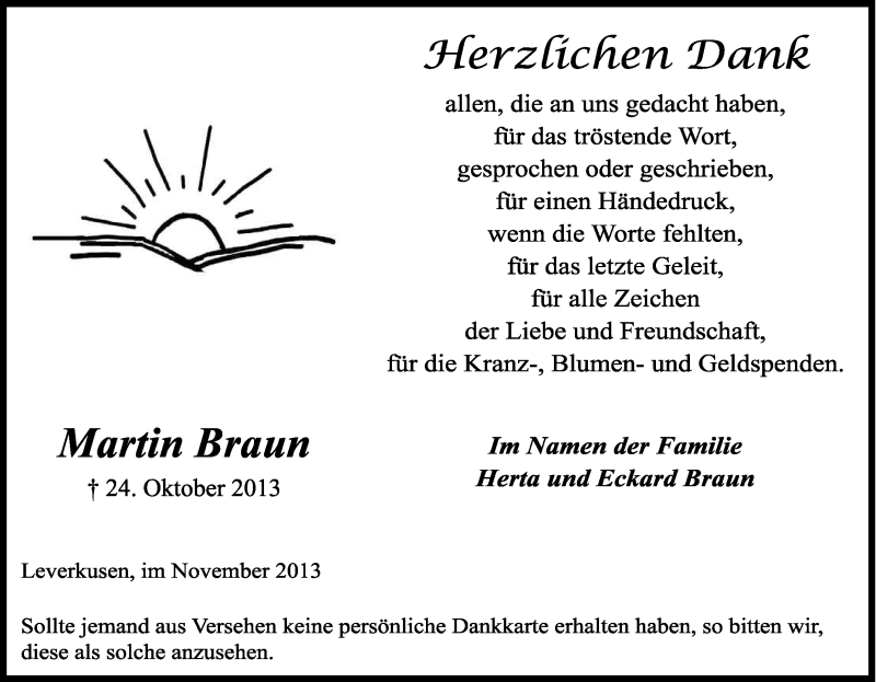  Traueranzeige für Martin Braun vom 30.11.2013 aus Kölner Stadt-Anzeiger / Kölnische Rundschau / Express