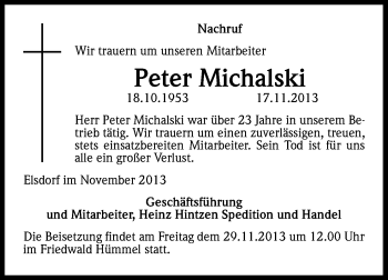 Anzeige von Peter Michalski von Kölner Stadt-Anzeiger / Kölnische Rundschau / Express