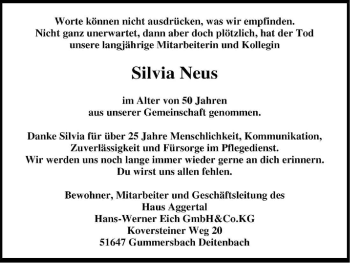 Anzeige von Silvia Neus von Kölner Stadt-Anzeiger / Kölnische Rundschau / Express