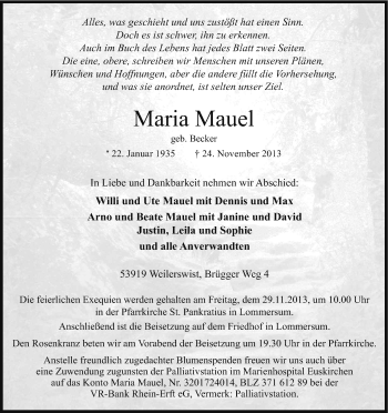 Anzeige von Maria Mauel von Kölner Stadt-Anzeiger / Kölnische Rundschau / Express