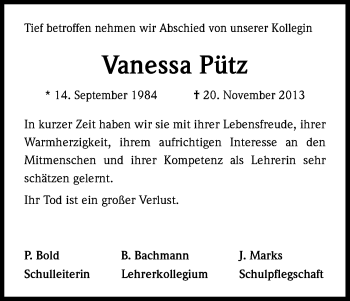 Anzeige von Vanessa Pütz von Kölner Stadt-Anzeiger / Kölnische Rundschau / Express