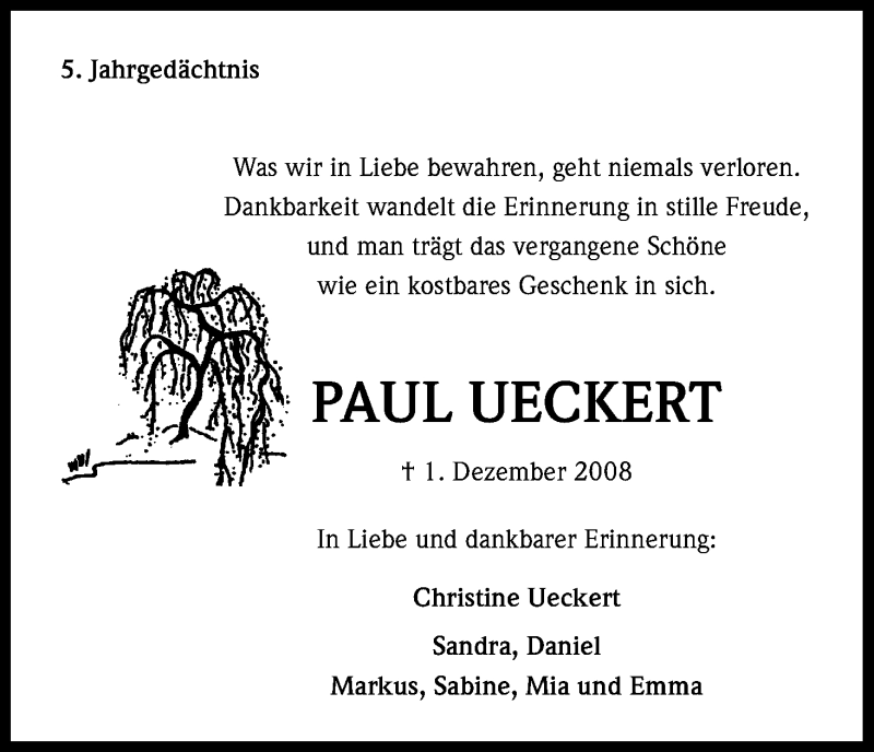  Traueranzeige für Paul Ueckert vom 30.11.2013 aus Kölner Stadt-Anzeiger / Kölnische Rundschau / Express