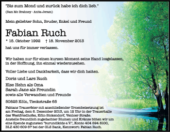 Anzeige von Fabian Ruch von Kölner Stadt-Anzeiger / Kölnische Rundschau / Express