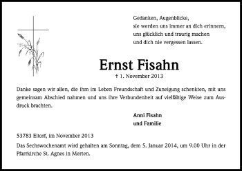 Anzeige von Ernst Fisahn von Kölner Stadt-Anzeiger / Kölnische Rundschau / Express