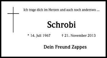 Anzeige von Schrobi  von Kölner Stadt-Anzeiger / Kölnische Rundschau / Express