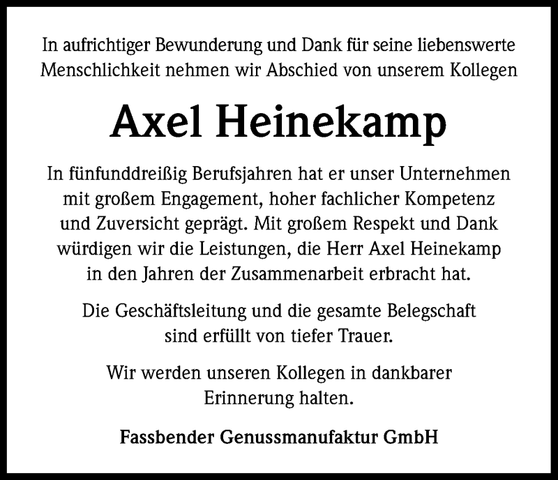  Traueranzeige für Axel Heinekamp vom 29.11.2013 aus Kölner Stadt-Anzeiger / Kölnische Rundschau / Express
