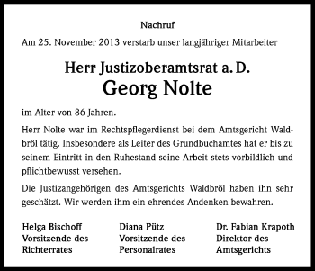 Anzeige von Georg Nolte von Kölner Stadt-Anzeiger / Kölnische Rundschau / Express