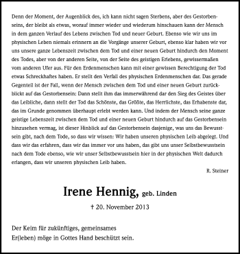 Anzeige von Irene Hennig von Kölner Stadt-Anzeiger / Kölnische Rundschau / Express