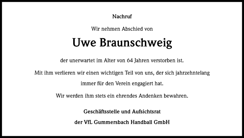  Traueranzeige für Uwe Braunschweig vom 29.11.2013 aus Kölner Stadt-Anzeiger / Kölnische Rundschau / Express