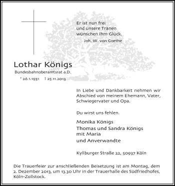 Anzeige von Lothar Königs von Kölner Stadt-Anzeiger / Kölnische Rundschau / Express