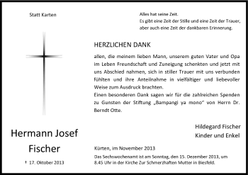 Anzeige von Hermann Josef Fischer von Kölner Stadt-Anzeiger / Kölnische Rundschau / Express