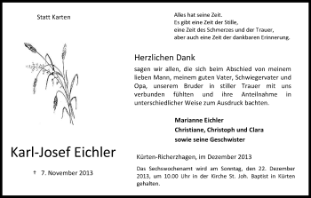 Anzeige von Karl-Josef Eichler von Kölner Stadt-Anzeiger / Kölnische Rundschau / Express
