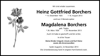 Anzeige von Heinz Gottfried Borchers von Kölner Stadt-Anzeiger / Kölnische Rundschau / Express