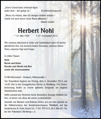 Anzeige von Herbert Nohl von Kölner Stadt-Anzeiger / Kölnische Rundschau / Express