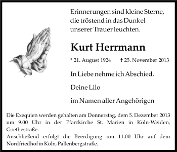 Anzeige von Kurt Herrmann von Kölner Stadt-Anzeiger / Kölnische Rundschau / Express
