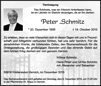 Anzeige von Peter Schmitz von Kölner Stadt-Anzeiger / Kölnische Rundschau / Express