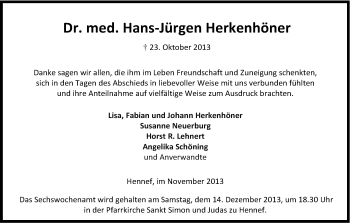 Anzeige von Hans-Jürgen Herkenhöner von Kölner Stadt-Anzeiger / Kölnische Rundschau / Express