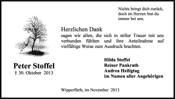 Anzeige von Peter Stoffel von Kölner Stadt-Anzeiger / Kölnische Rundschau / Express