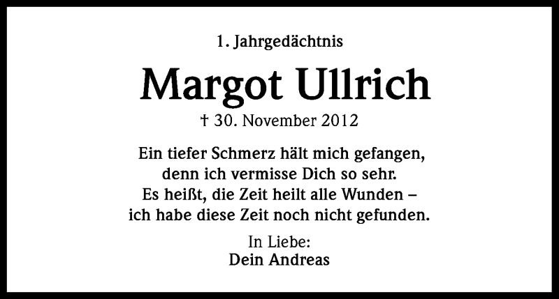  Traueranzeige für Margot Ullrich vom 30.11.2013 aus Kölner Stadt-Anzeiger / Kölnische Rundschau / Express