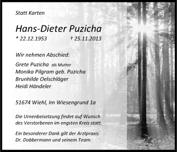 Anzeige von Hans-Dieter Puzicha von Kölner Stadt-Anzeiger / Kölnische Rundschau / Express