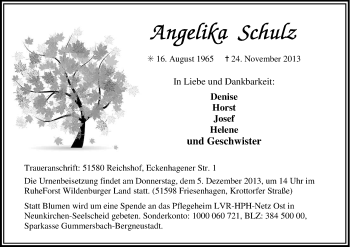 Anzeige von Angelika Schulz von Kölner Stadt-Anzeiger / Kölnische Rundschau / Express