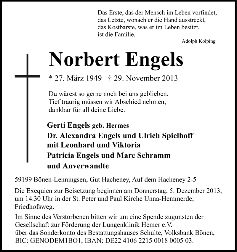  Traueranzeige für Norbert Engels vom 03.12.2013 aus Kölner Stadt-Anzeiger / Kölnische Rundschau / Express