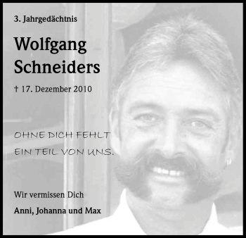 Anzeige von Wolfgang Schneiders von Kölner Stadt-Anzeiger / Kölnische Rundschau / Express