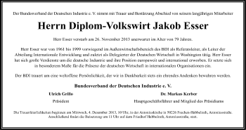 Anzeige von Jakob Esser von Kölner Stadt-Anzeiger / Kölnische Rundschau / Express