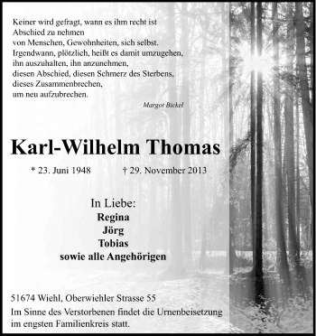 Anzeige von Karl-Wilhelm Thomas von Kölner Stadt-Anzeiger / Kölnische Rundschau / Express