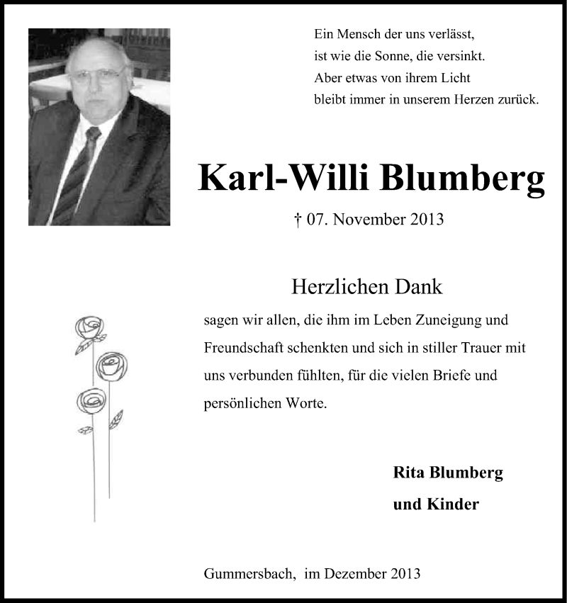  Traueranzeige für Karl-Willi Blumberg vom 11.12.2013 aus Kölner Stadt-Anzeiger / Kölnische Rundschau / Express