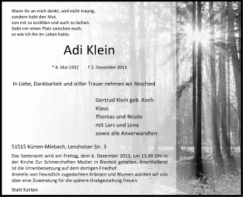 Anzeige von Adi Klein von Kölner Stadt-Anzeiger / Kölnische Rundschau / Express