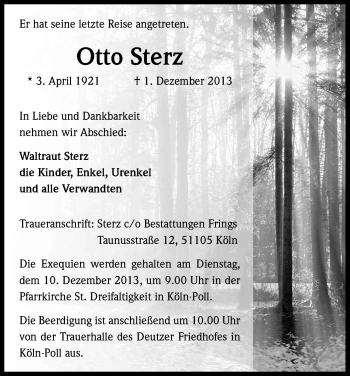 Anzeige von Otto Sterz von Kölner Stadt-Anzeiger / Kölnische Rundschau / Express