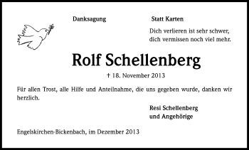 Anzeige von Rolf Schellenberg von Kölner Stadt-Anzeiger / Kölnische Rundschau / Express