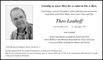 Anzeige von Theo Lauhoff von Kölner Stadt-Anzeiger / Kölnische Rundschau / Express