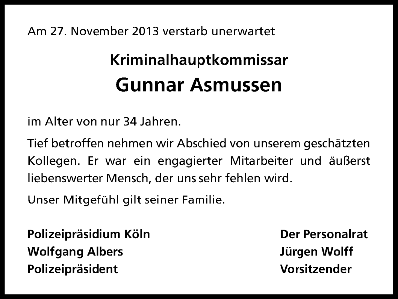  Traueranzeige für Gunnar Asmussen vom 07.12.2013 aus Kölner Stadt-Anzeiger / Kölnische Rundschau / Express