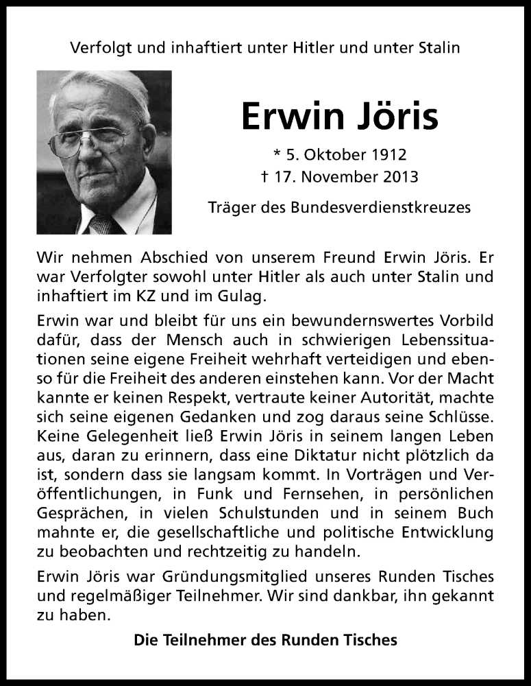  Traueranzeige für Erwin Jöris vom 07.12.2013 aus Kölner Stadt-Anzeiger / Kölnische Rundschau / Express