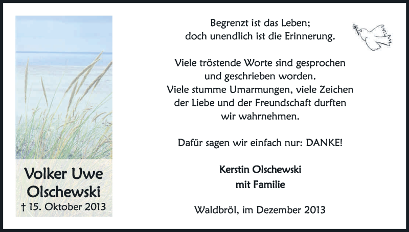  Traueranzeige für Volker Uwe Olschewski vom 07.12.2013 aus Kölner Stadt-Anzeiger / Kölnische Rundschau / Express