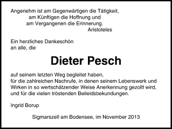 Anzeige von Dieter Pesch von Kölner Stadt-Anzeiger / Kölnische Rundschau / Express