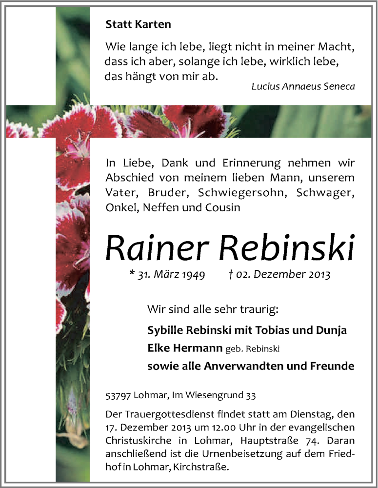  Traueranzeige für Rainer Rebinski vom 07.12.2013 aus Kölner Stadt-Anzeiger / Kölnische Rundschau / Express
