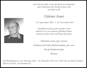 Anzeige von Günter Auer von Kölner Stadt-Anzeiger / Kölnische Rundschau / Express