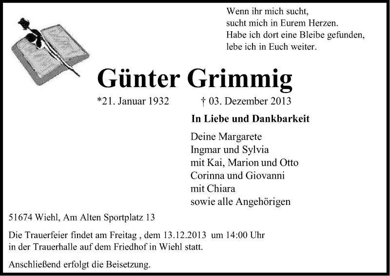  Traueranzeige für Guenther Grimmig vom 07.12.2013 aus Kölner Stadt-Anzeiger / Kölnische Rundschau / Express