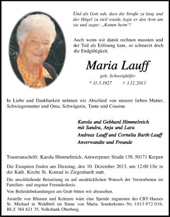 Anzeige von Maria Lauff von Kölner Stadt-Anzeiger / Kölnische Rundschau / Express