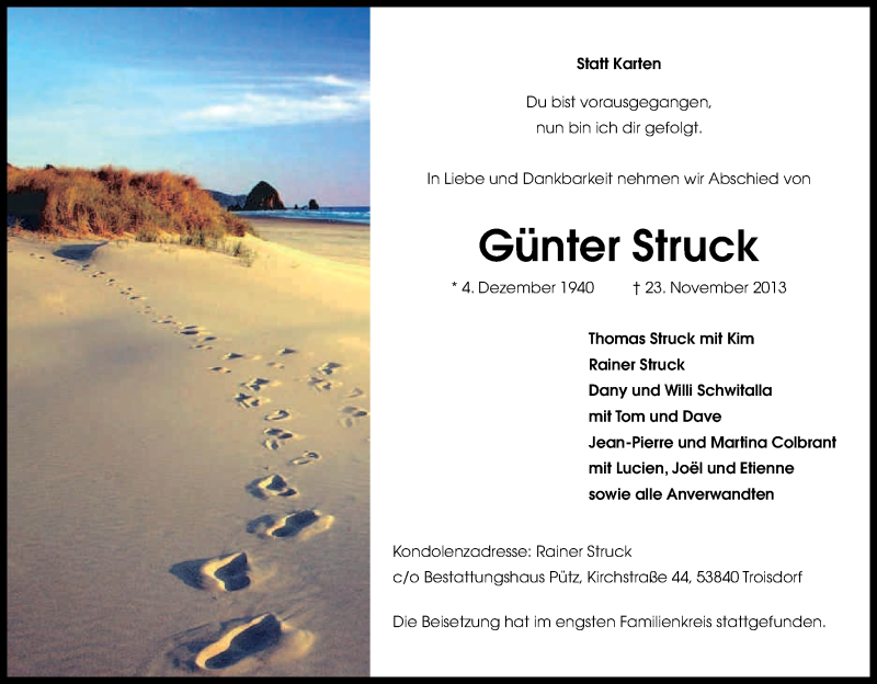  Traueranzeige für Günter Struck vom 07.12.2013 aus Kölner Stadt-Anzeiger / Kölnische Rundschau / Express