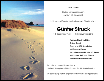 Anzeige von Günter Struck von Kölner Stadt-Anzeiger / Kölnische Rundschau / Express
