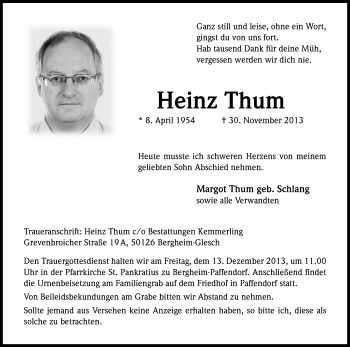 Anzeige von Heinz Thum von Kölner Stadt-Anzeiger / Kölnische Rundschau / Express